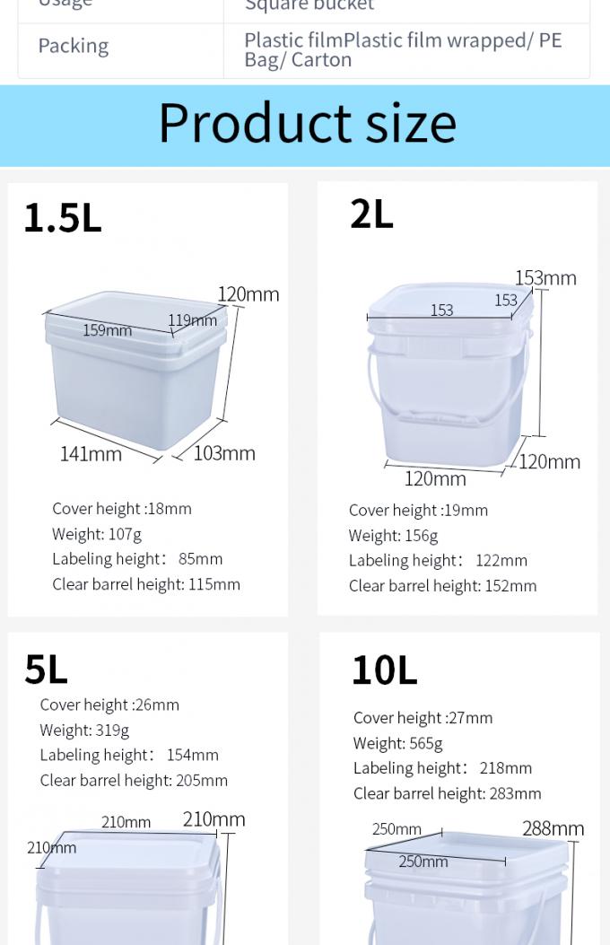 ISO 9001 5 Gallon Chemical Containers White Bucket 141*103*120mm