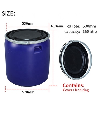 970mm Plastic Chemical Containers 150KG/L HDPE Blue Plastic Barrels