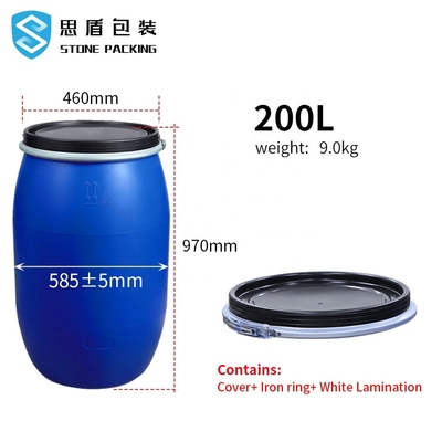 Caliber 55mm 200 Litre Blue 55 Gallon Plastic Drum With Iron Hoop