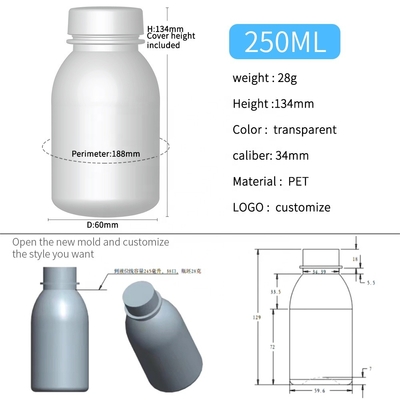 Household Products 34mm Clear Plastic PET Plastic Bottles 250ml 28g