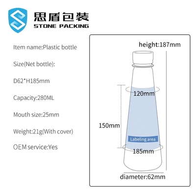 25mm Water PET Plastic Bottles Transparent Clear 280ml